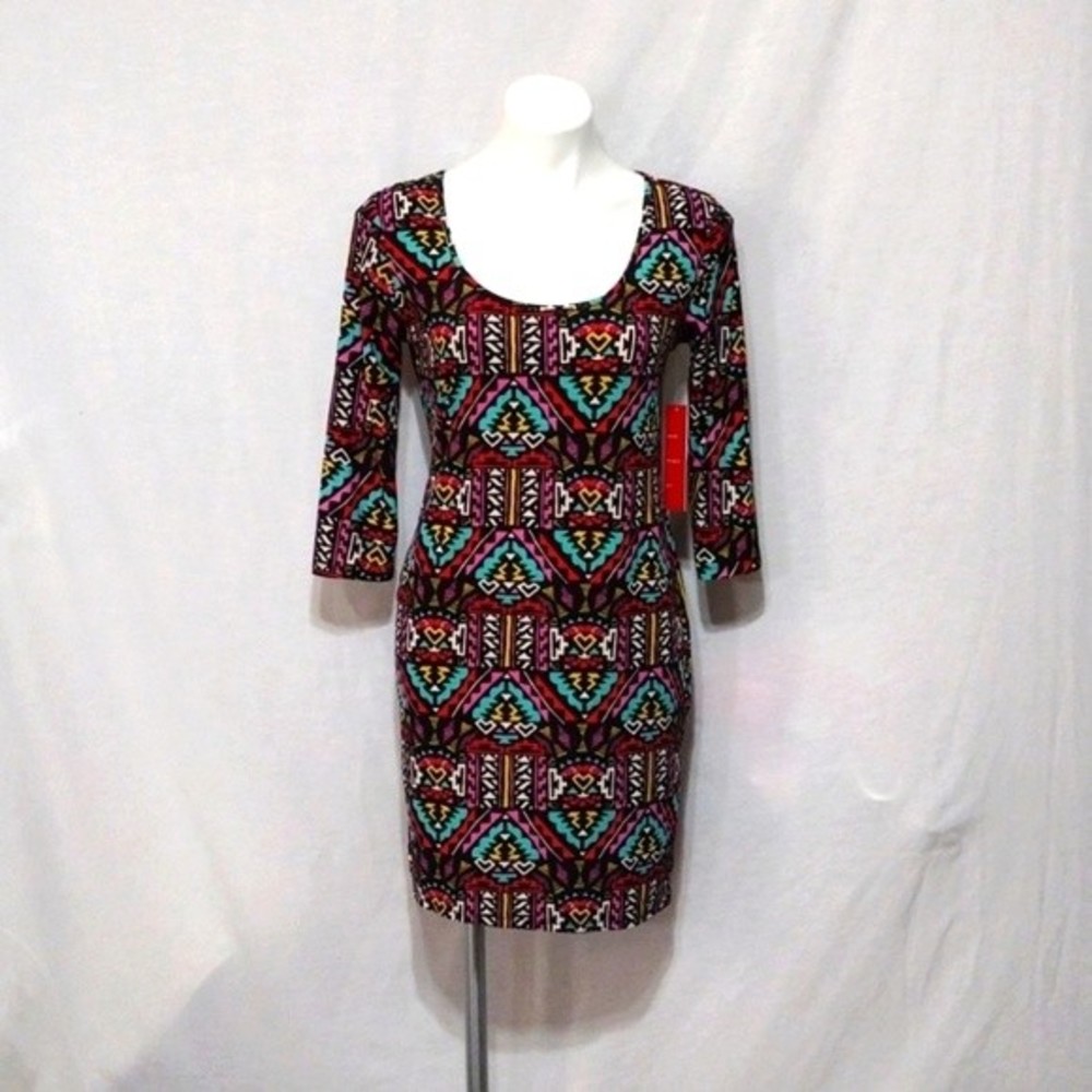 NWT Hot Kiss XL Aztec Tribal Print Bodycon Mini Dress Scoop Neck Festival Boho